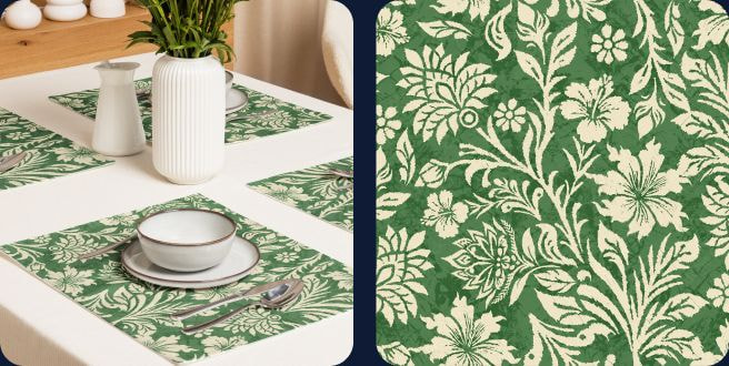 a complete set table with custom placemat