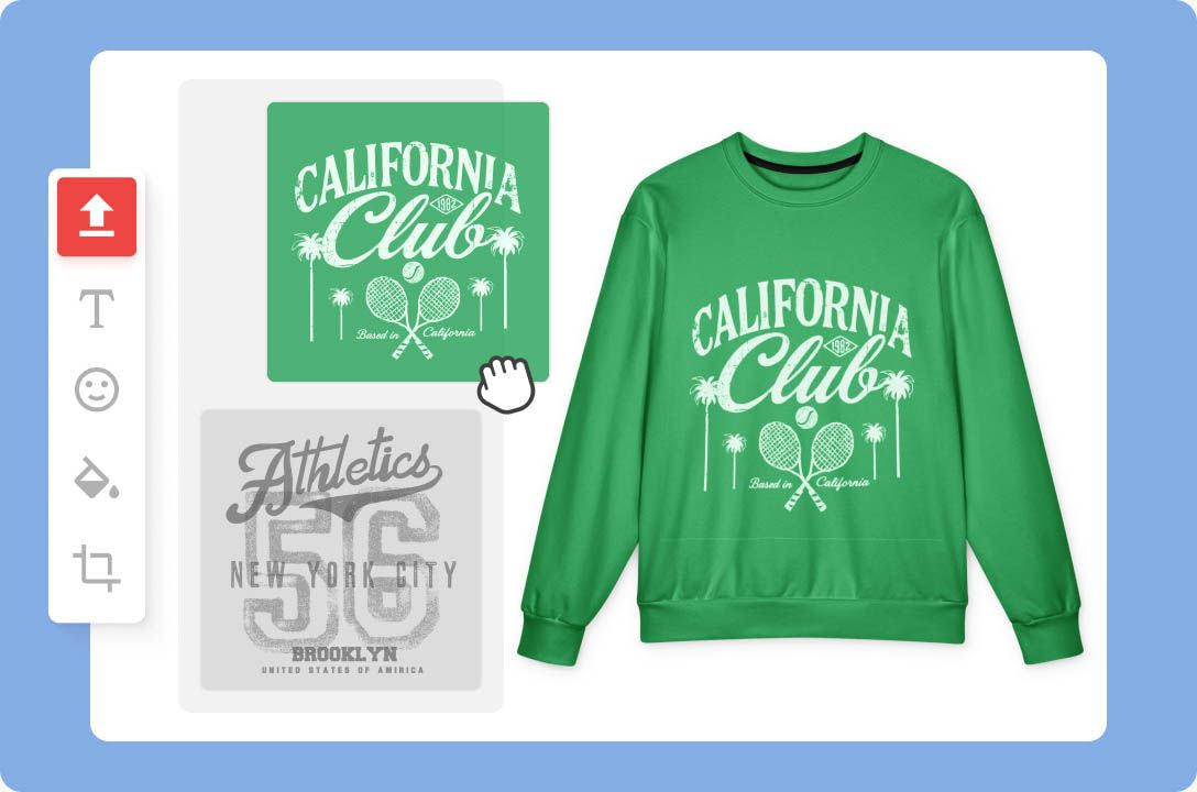 a green sweatshirt with white text and a hand