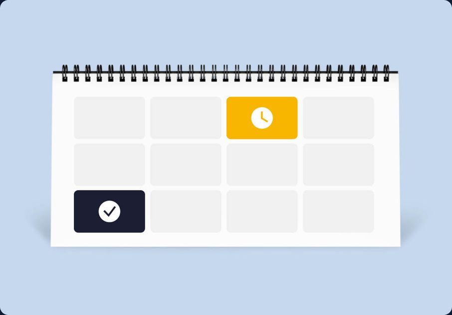 a calendar with a clock and check marks