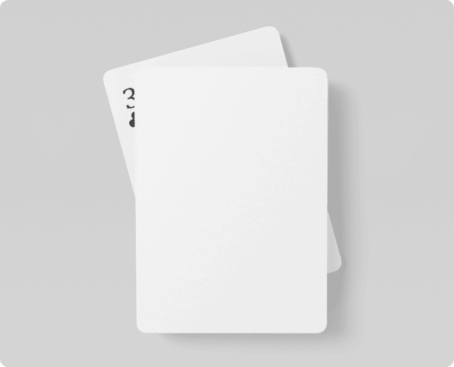 Minimalist mockup displaying blank playing cards with rounded corners and a clean white surface, providing a template for creating custom card designs and artwork.