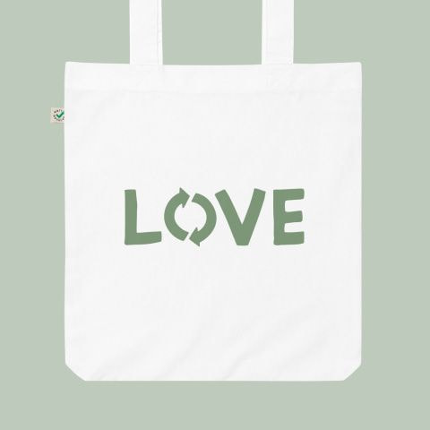 diseño con la palabra "love" en tote bags personalizadas