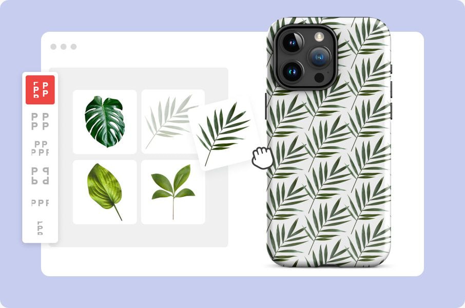 a cell phone case with a pattern of leaves