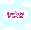 un cielo azul con nubes y texto morado