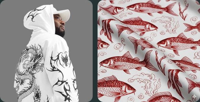 Man wearing all-over print hoodie