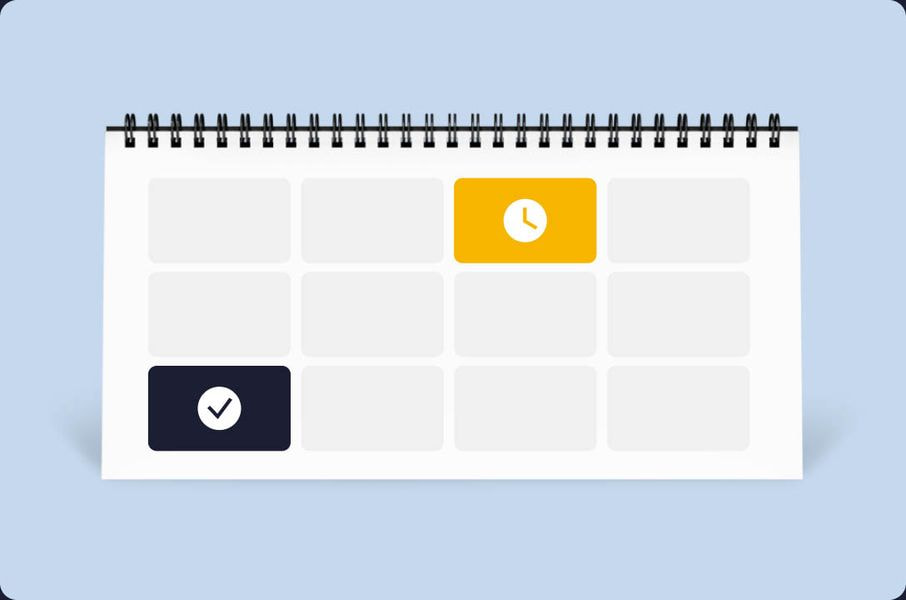 a calendar with a clock and a check mark