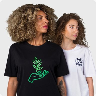 two women wearing custom t-shirts