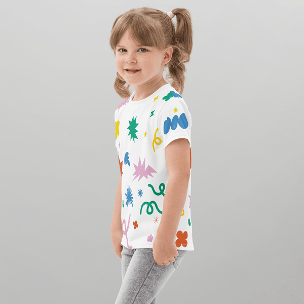 All-Over Print Kids Cotton Crew Neck T-Shirt