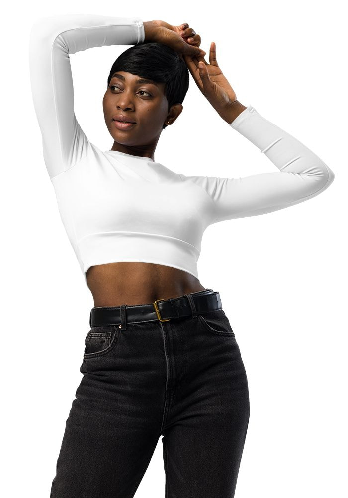 White High Neck Long Sleeve Crop Top