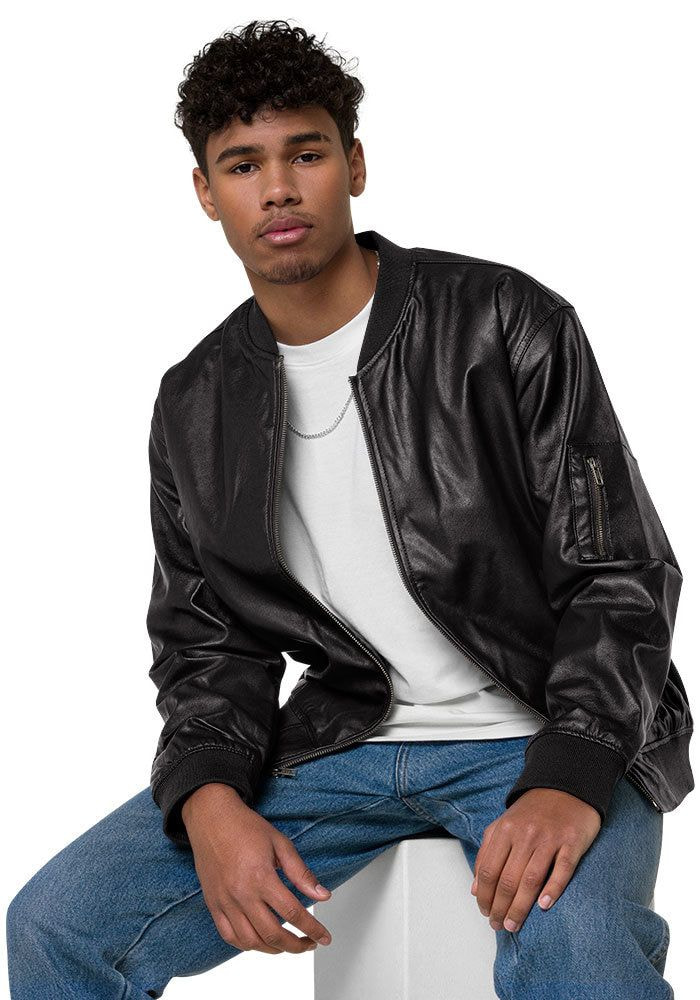 Faux leather clearance bomber jacket mens