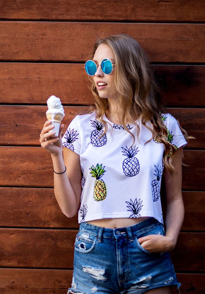  Women Casual Pineapple Printing Short,Womens Clothing