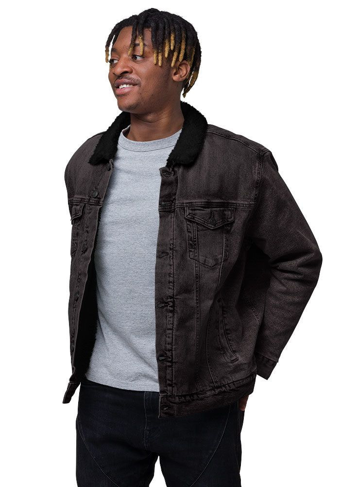 Black sherpa best sale denim jacket men