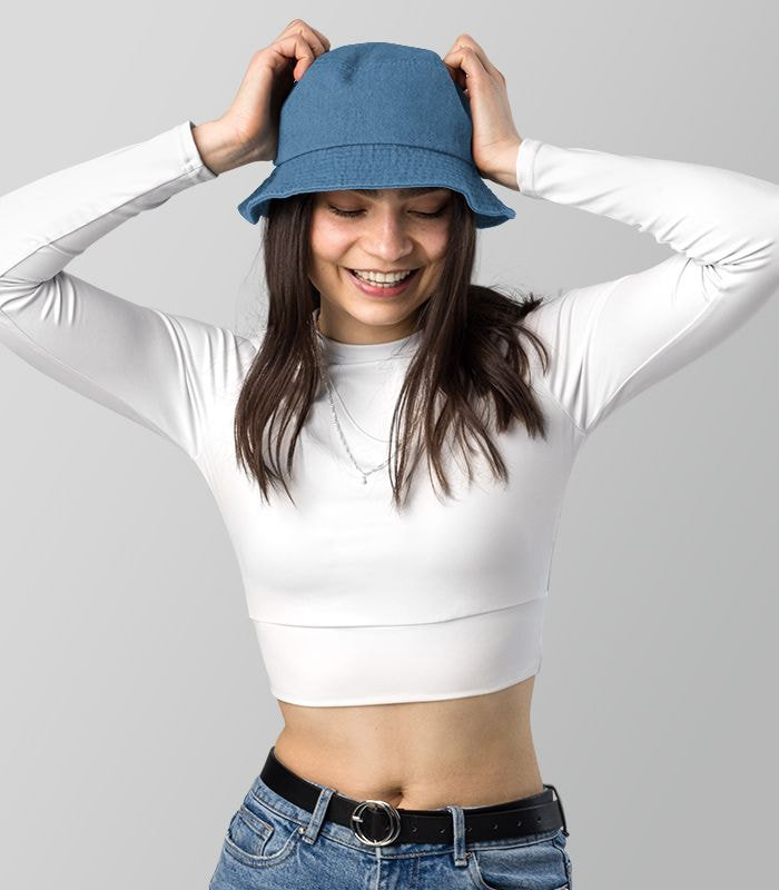 Denim bucket hat with logo