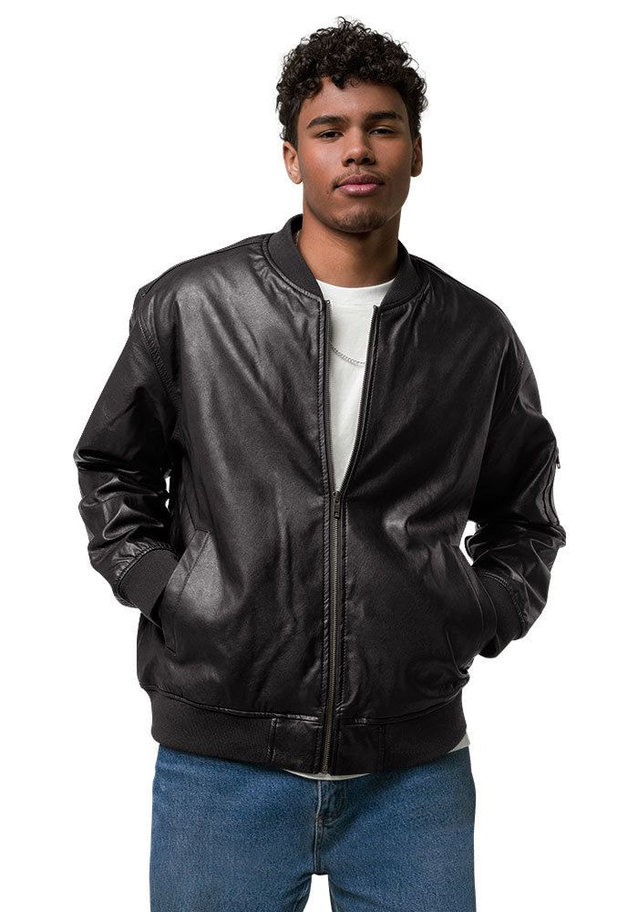 Faux leather outlet bomber jacket mens