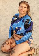 All-Over Print Recycled Long Sleeve Crop Top thumbnail 1