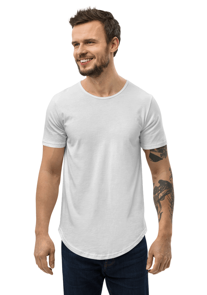 Curved hem t shirt 2024 mens