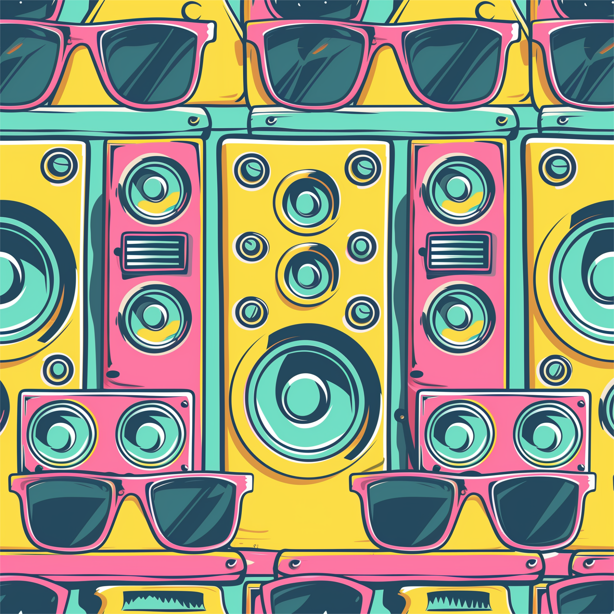 Retro Speakers & Sunglasses Women’s high top canvas shoes