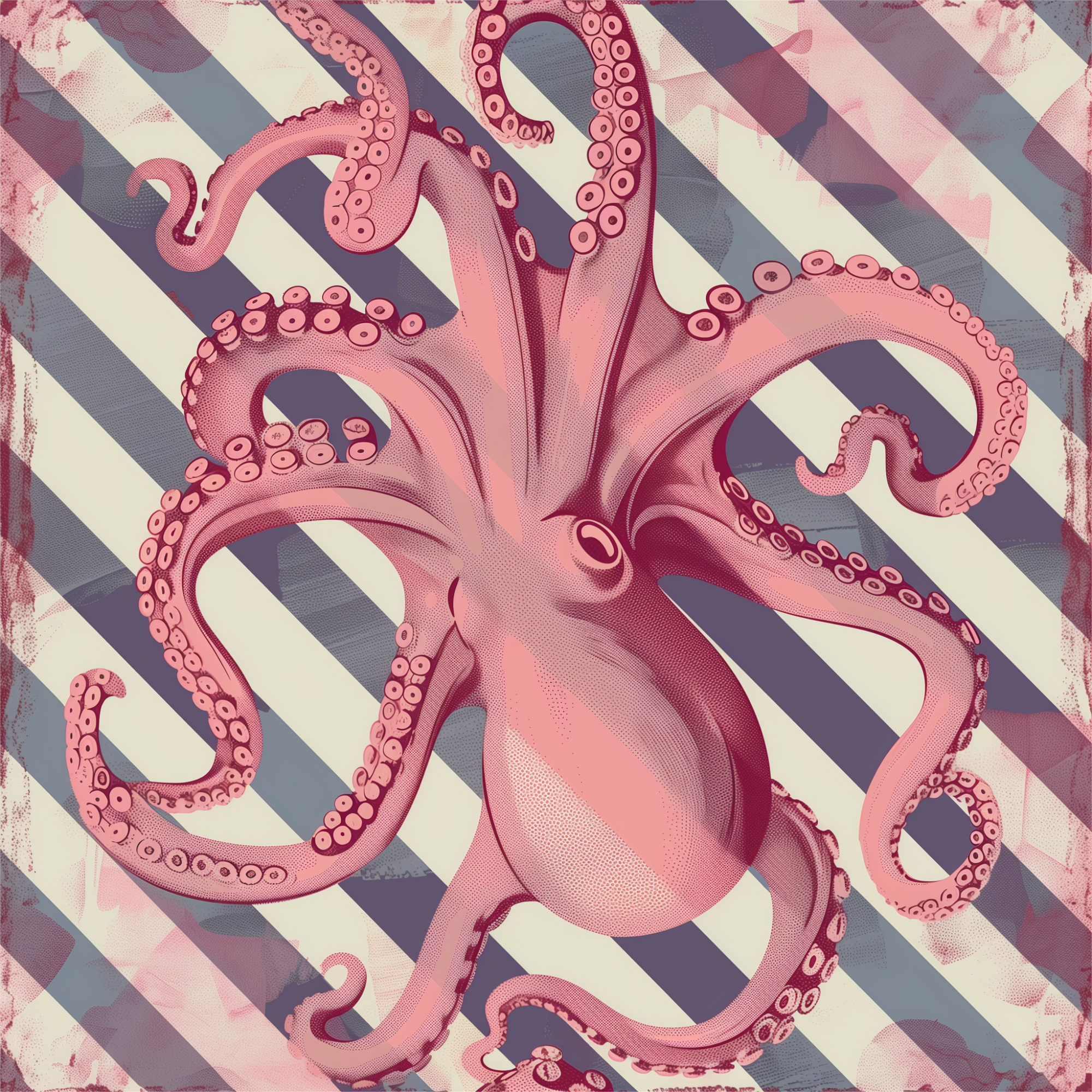 Vintage Pink Octopus Women’s high top canvas shoes