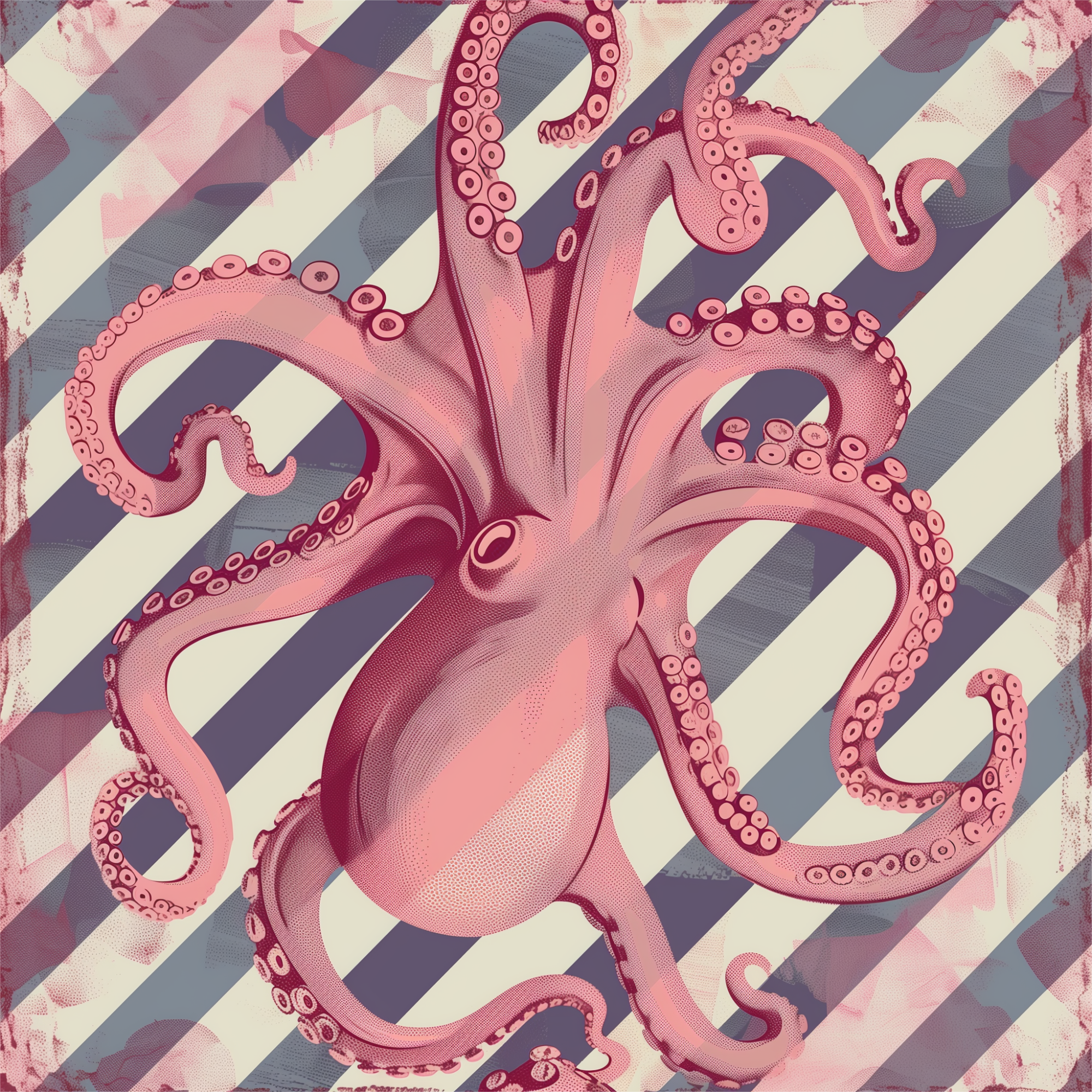 Vintage Pink Octopus Women’s high top canvas shoes