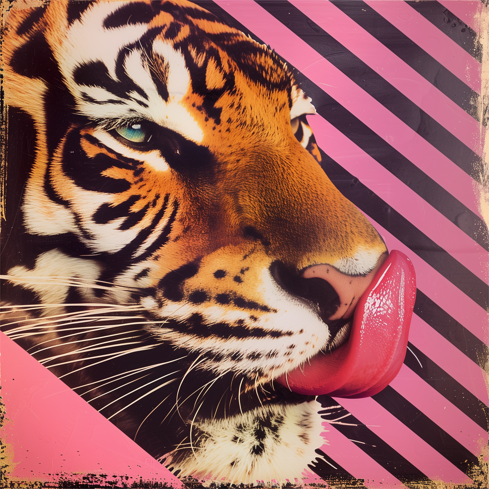 Pink Tiger Tongue Women’s high top canvas shoes