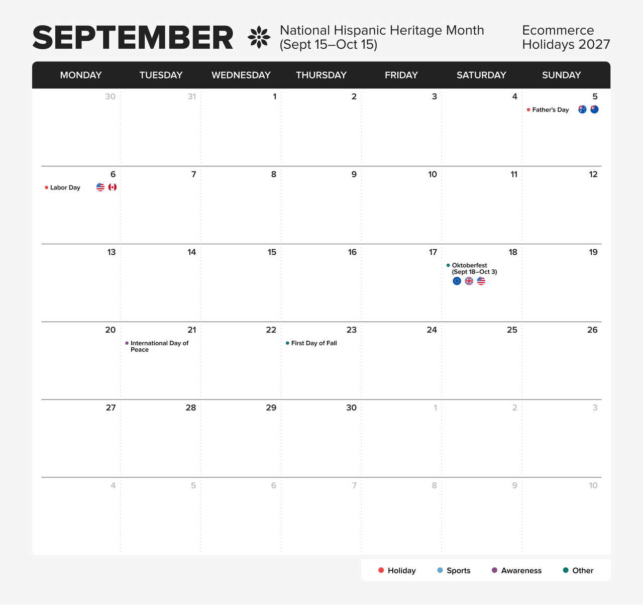 eCommerce holiday calendar 2027 - September.