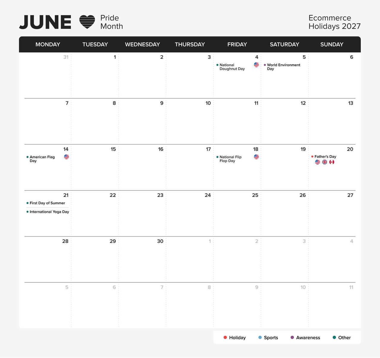 eCommerce holiday calendar 2027 - June.