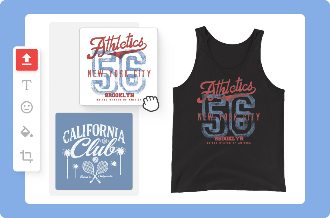 design placement on a blue tank top