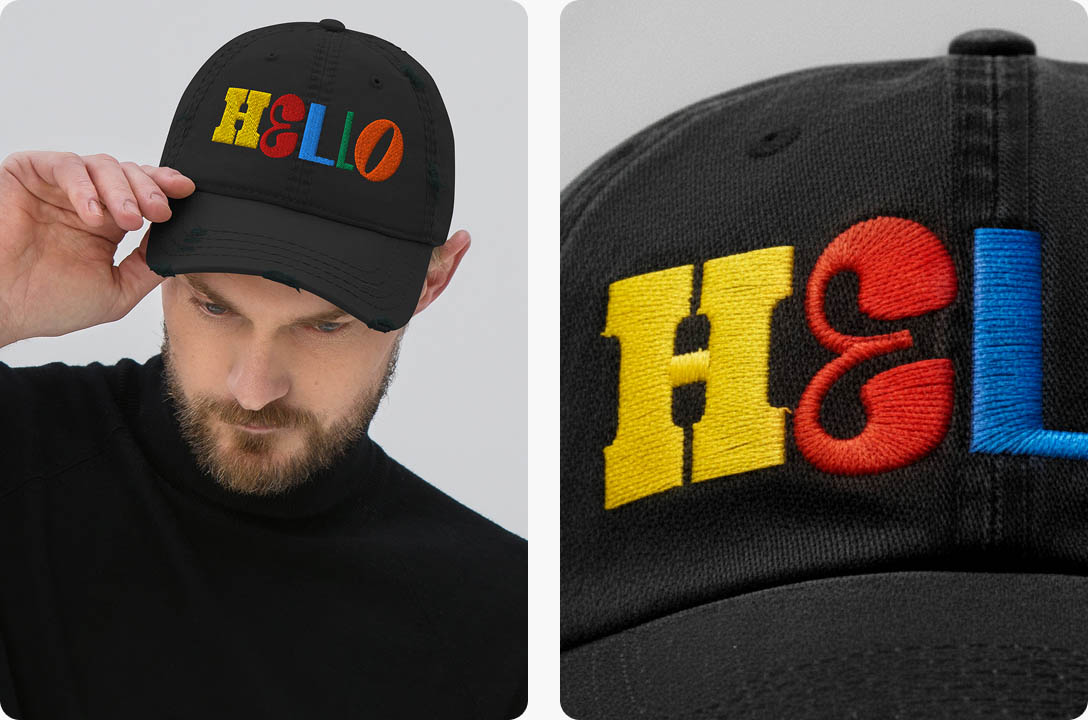 a man wearing a black hat