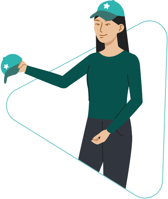 注文したオリジナルキャップが届いて喜んでいる人