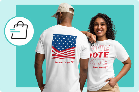 a man and woman wearing t-shirts