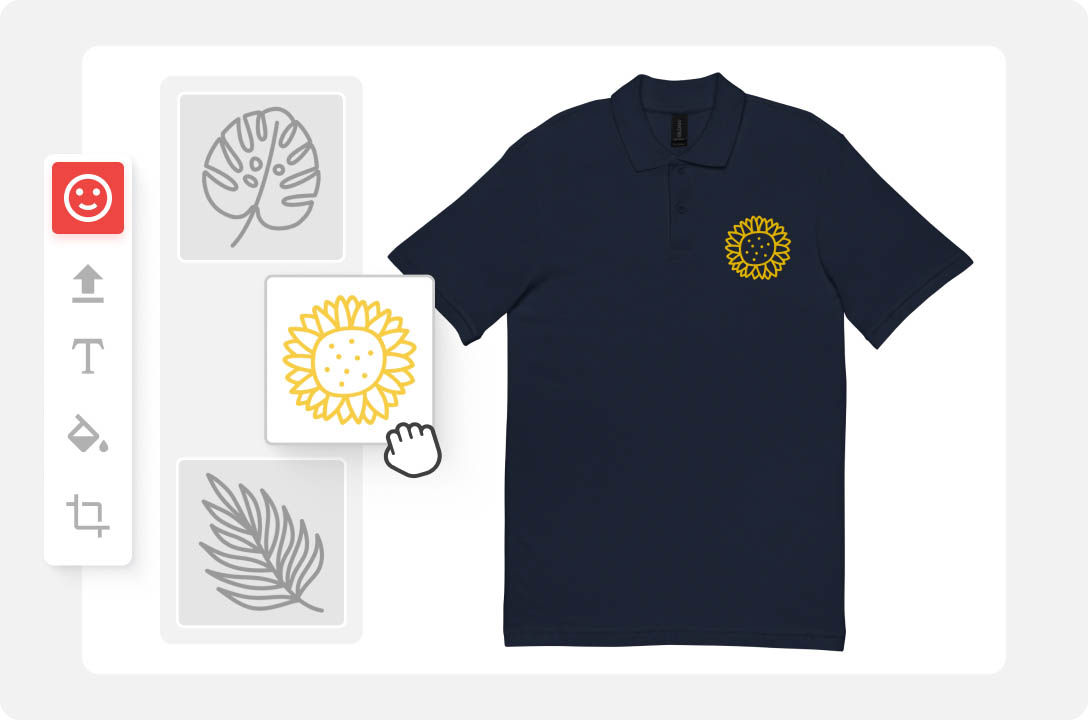 a blue polo shirt with a yellow sun on it