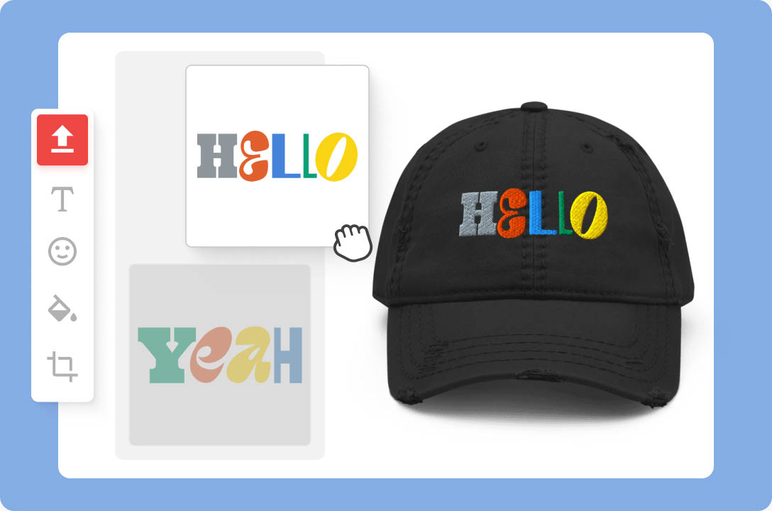 a black hat with colorful text