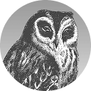 a blue circle with yellow text and a bird